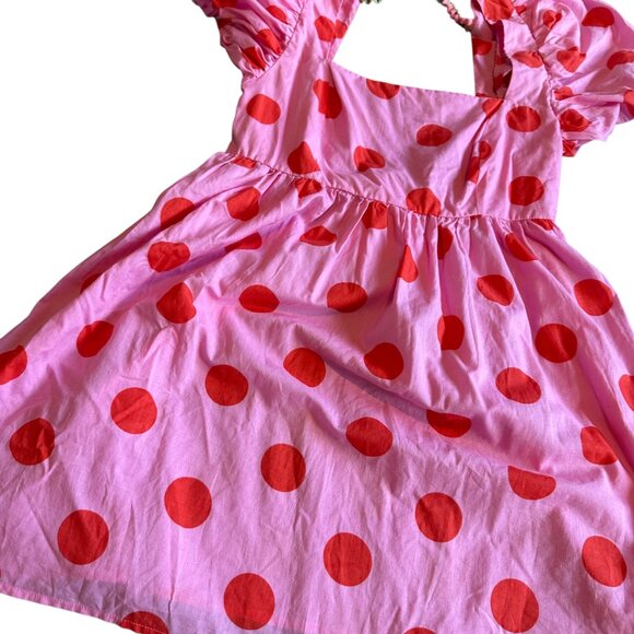 Pitusa Pink Polka Dot Babydoll Mini Dress Puff Sleeves Open Back Size Small NWT - Picture 6 of 13